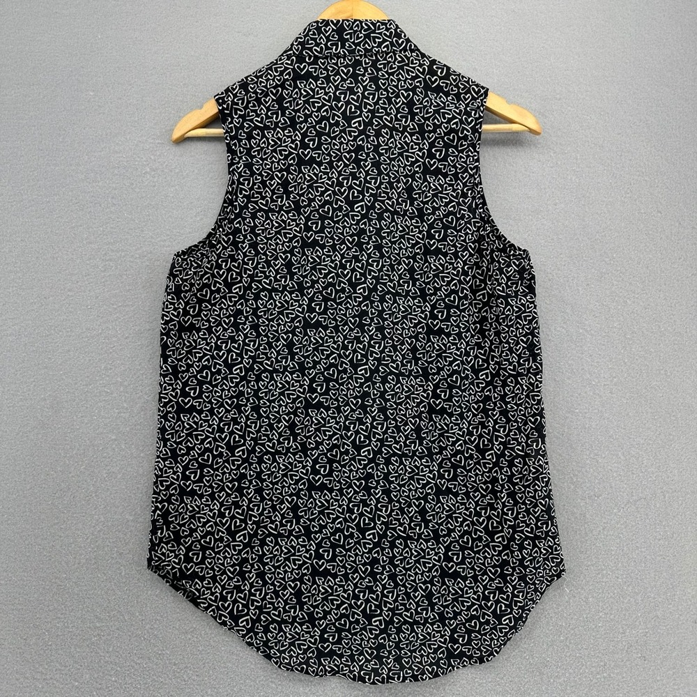 Y2K Daniel Rainn Button Down Blouse Heart AOP Monochrome Women S Preppy Paris - Picture 8 of 8